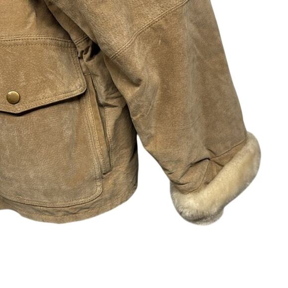 Vintage 1996 Northwest Territory Tan Leather Bomber Jacket Faux Fur Collar Large - Picture 7 of 13